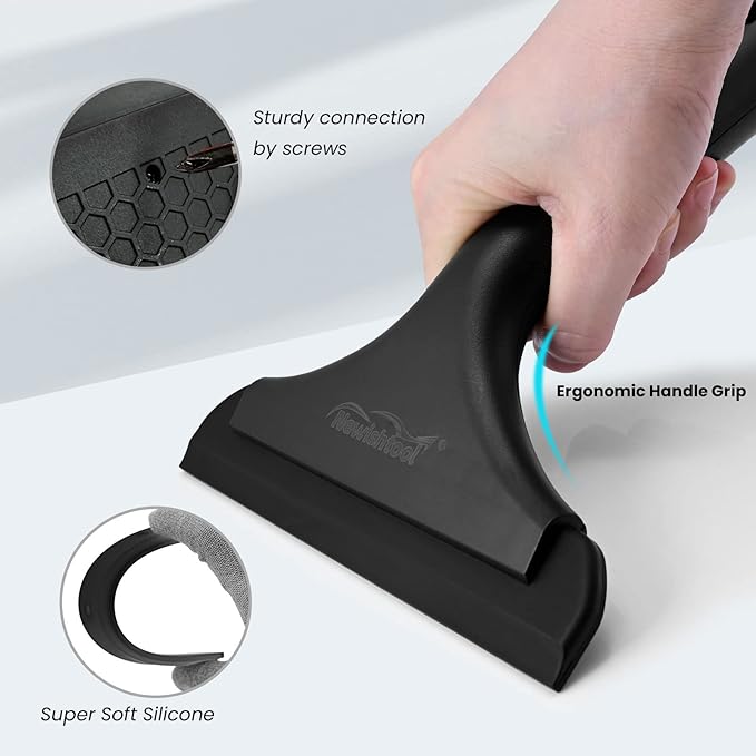 NEWISHTOOL Bathroom Shower Squeegee 5.9 Inch Soft Silicone Blade Squeegee for Shower Glass Door Mirrors Car Windshield, Kitchen Squeegee Countertops Cleaning and Water Removal Scraper w/Hanging Hole