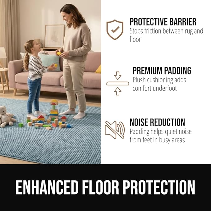 GORILLA GRIP Premium Dual Sided Extra Thick 6x9 Rug Gripper Pad for Hardwood Floors, Breathable Slip Resistant Pad Grips Under Carpet Area Rugs for Hard Surface Floor Protection, Easy Trim Mats, Gray