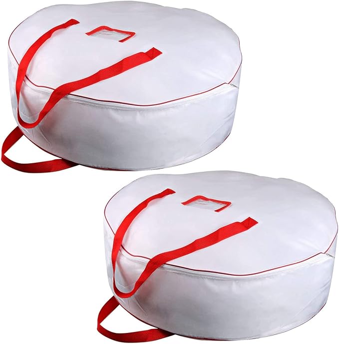Christmas Wreath Storage Bag 36inch -Large Christmas Wreath Storage Container-Durable Oxford Fabric, Dual Zippered, Easy to Slip The Wreath in & Out, Protect Wreath Garlands from Dust-White,Pack of 2