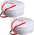 Christmas Wreath Storage Bag 25inch -Large Christmas Wreath Storage Container-Durable Oxford Fabric, Dual Zippered, Easy to Slip the Wreath in & Out, Protect Wreath Garlands from Dust-White,Pack of 2