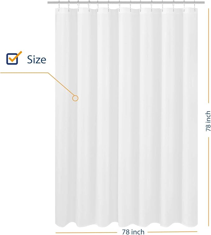 N&Y HOME Fabric Shower Curtain Liner Wide and Long 78 x 78 inches, Hotel Quality, Washable, Water Repellent, White Bathroom Curtains with Grommets, 78x78