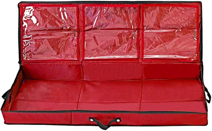 Primode Wrapping Paper Storage Container | Gift Wrap Organizer Under Bed | 41”x14”x6” | Fits 18-24 Rolls Up to 40” | 600D Oxford | Box Holder with Pockets for Ribbon, Bows and Accessories (Red)