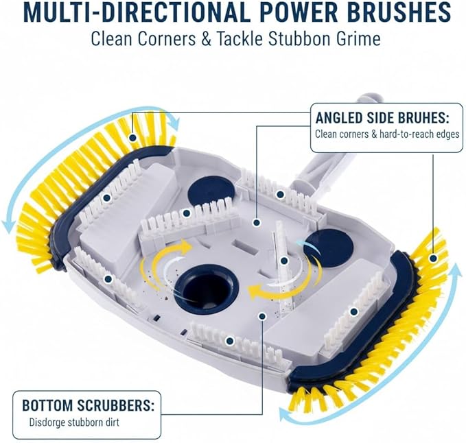 Weighted Pool Vacuum Head, Vinyl-Safe No Wheels Manual Cleaner with Air Relief Valves，Multi-Directional Brushes for Above Ground & Inground Pools, Universal Fit for 1-1/4" & 1-1/2" Hoses