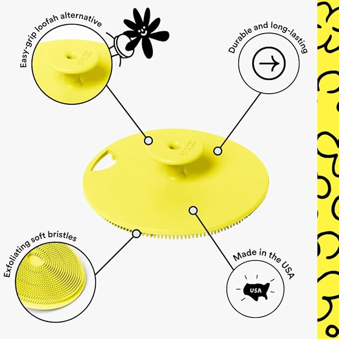 Boie USA Body Scrubber with Handle - Hygienic, Exfoliating Loofah Alternative - Feels Like Silicone Scrubber Gentle on Sensitive Skin, Hypoallergenic, BPA & Latex-Free, Made in The USA (Yellow)