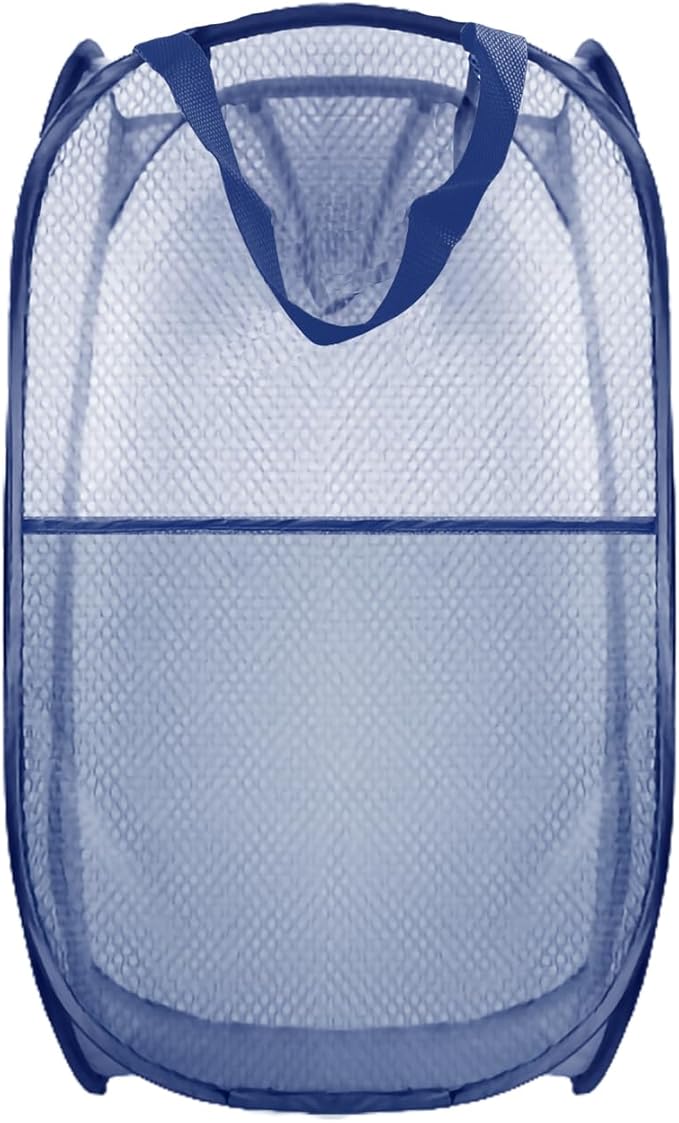 Buyongwant Collapsible Pop Up Laundry Hamper, Extra Large Mesh Foldable Laundry Basket, 28" x 16" x 16" (Blue)
