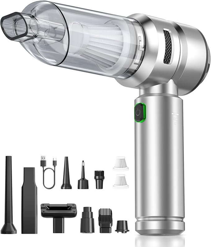 VNOST Car Vacuum,3 Suction Modes,Portable Mini Cordless Cleaner with 24000pa Suction Power,Type-C Charge,Handheld Vacuum for Home,Car,Birthday Gifts for Men Dad Husband (Starlight Bright Silver)