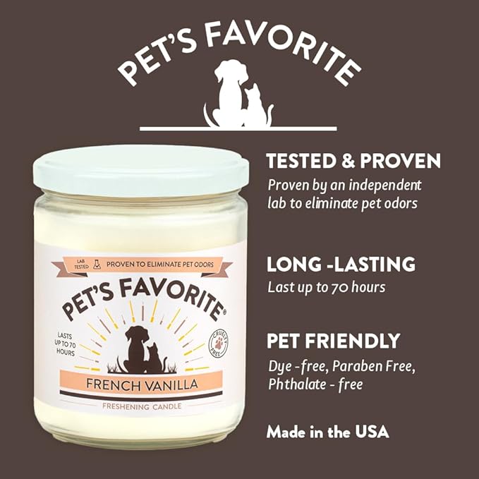 Pet's Favorite Pet Odor Candle, Clean Burning, Long Lasting Scented Candles with a Cotton Wick. (French Vanilla, Pack of 1)