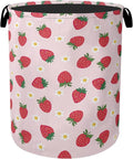 Cute Pink Strawberry Laundry Basket, Extra Large Foldable Hamper for Bathroom/Laundry/Bedroom/Dorm, Washable Fabric Storage Bin with Handle