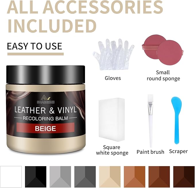 Leather Recoloring Balm and Leather Repair Kit for Furniture, Beige Leather Dye for Couches, Car Seats, Leather Paint & Stain for Sofa, Chairs, Bags, and More