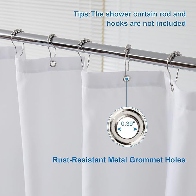 Amazer Small Stall Shower Curtain Liner Washable, 48x72 Inches, Fabric Shower Liner with 2 Bottom Stones, Narrow Waterproof RV Shower Curtain Liner, 8 Grommet Holes, Hotel Quality, White