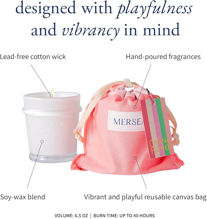 MERSEA Cabana Flower Sandbag Candle, Scented Candle with Canvas Bag (6.5 oz)