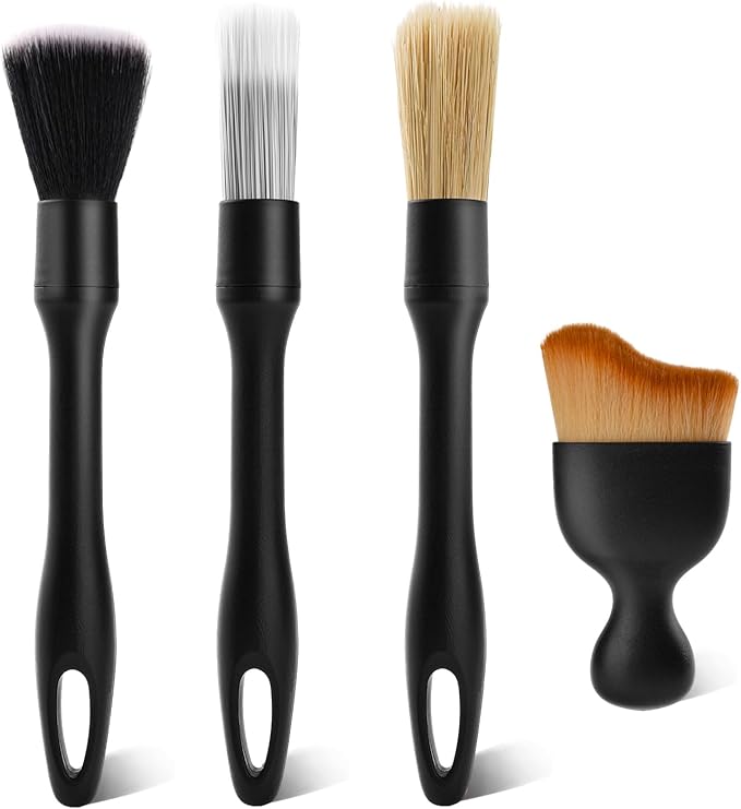 4PCS Car Detailing Brush Kit - Ultra Soft Boars Hair Car Interior Detailing Brushes, Includes 4 Different Brushes, Multi-use for Cleaning Interior or Exterior - Perfect Car Accessory Gift