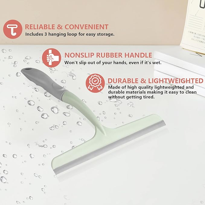 3 Pcs Shower Squeegee for Glass Doors, Car Window Squeegee, Streak-Free Mirror Cleaner Tool for Bathroom Kitchen Sink Countertop Tile Glass Shower Door Scraper Household Squeegees, with 3 Hooks