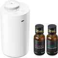 Airversa Waterless Essential Oil Diffuser Starter Kit with 2x20mL Hotel Fragrance Oils, Cordless Nebulizer for Car Home Office, Up to 600 sq ft, Mist/Timer Settings, Baterry Operated, AN6Kit-3, White