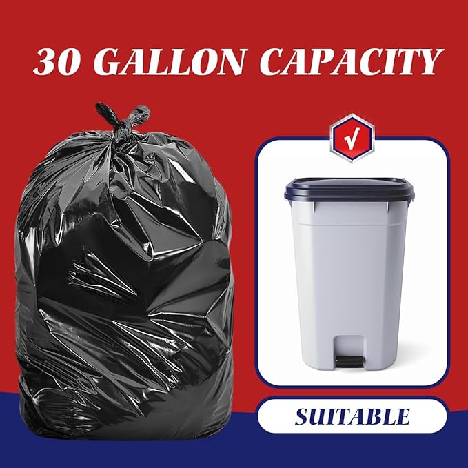 30-33 Gallon 300 Counts Large Trash Bags Black Garbage Bags, Large Trash Can Liners for Home,Kitchen,Office,All Purpose Light Residential or Commercial Waste,Outdoor Lawn and Leaf Bags