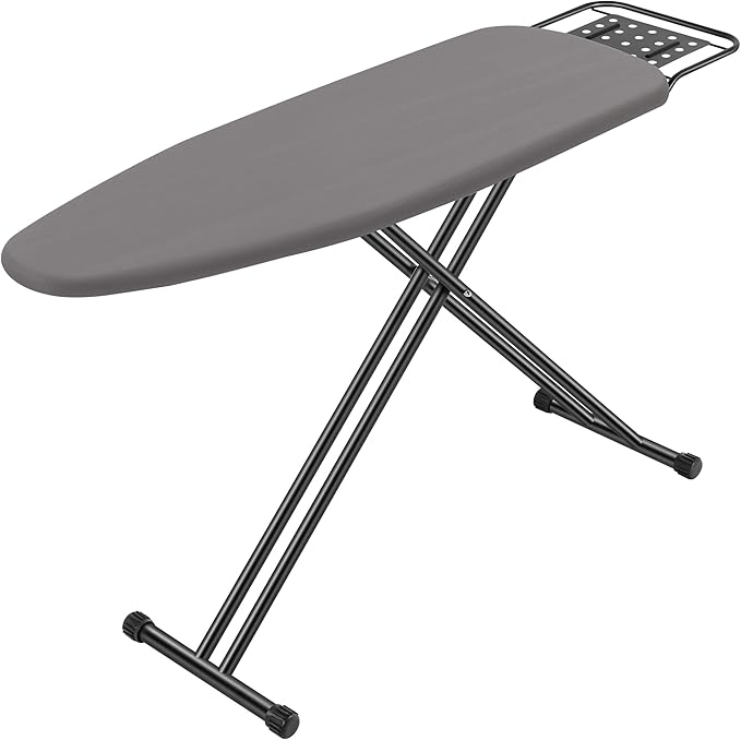 Jakeefud Full Size Ironing Board 47" X 15" with Heat Resistant Cover and Thicken Felt Pad, Safety Iron Rest, Anti-Skid Feet, Height Adjustable, Heavy Duty