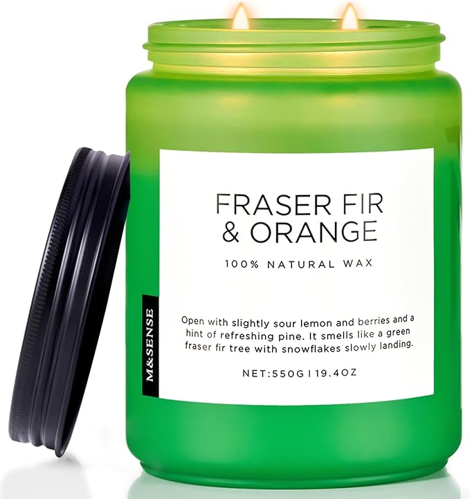 M&SENSE Fraser Fir Pine Scented Candles Large Candle for Home 19.4oz 110 Hour Clean Non Toxic Long Lasting Organic Natural Soy Wax Highly Scented Holiday Candle Gifts for Home Decor