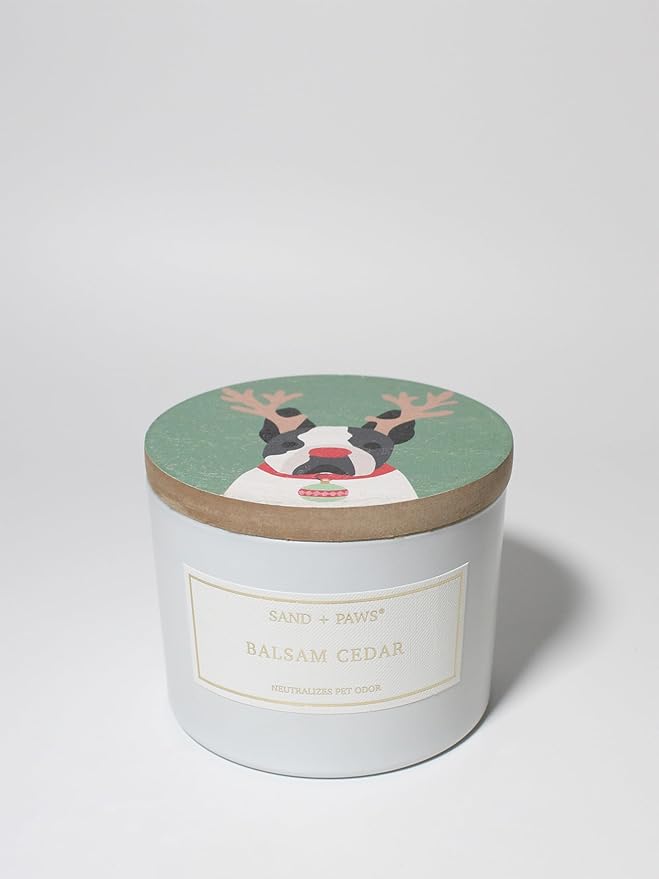Sand + Paws Scented Candle -Balsam Cedar- Luxurious Air Freshening Jar Candles Neutralize pet Odors and Enhance Home décor – 100% Cotton Lead-Free Wicks - 12 oz