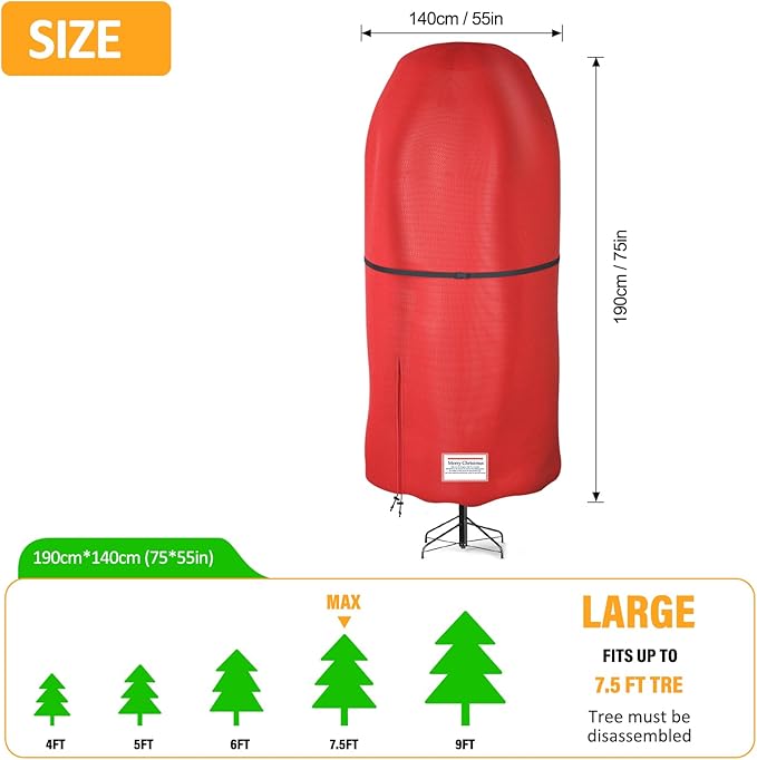 Upright Christmas Tree Storage Bag,Oxford Fabric Tear Resistant Adjustable 7.5FT Christmas Tree Storage Bag for Assembled Xmas Trees