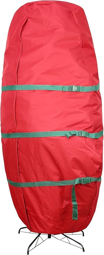 Sattiyrch Upright Christmas Tree Storage Bag,Fits Up to 6 ft Tall Artificial Tree,Heavy Duty 600D Canvas Red Christmas Tree Storage Container with Sleek Zipper and Durable Handles (6 FT)