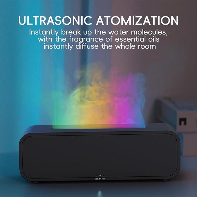 Essential Oil Diffuser, Music Sync Fire Flame Aromatherapy Diffuser, 250ml Cool Mist Humidifier, Scent Aroma Diffuser with 7 Colors Light, Remote Control, Timer & Auto-Off for Home Room (Black)