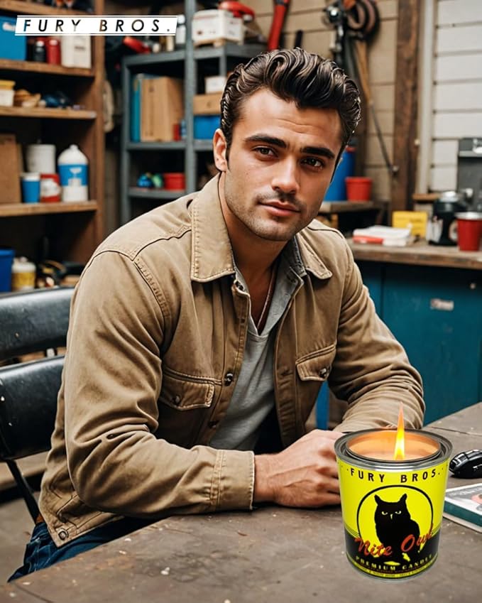 Fury Bros. Scented Candles for Men | Nite Owl | Lavender Vetiver White Musk | Natural Soy Wax | Hand-Poured in The USA | Long 70-80 Hour Burn (12.5 oz) | Vintage-Inspired Tin Design | Dad Home Gift