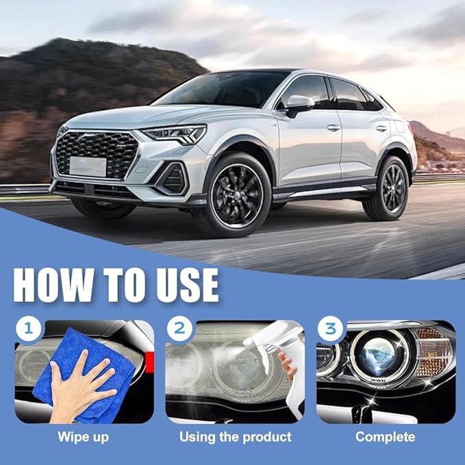2025 Automotive Headlight Restoration Kit,Headlight Cleaner for Cars,Headlight Refurbishing Kit,Headlight Refurbishing Agent with Headlight Protective Agent,Towel,Sponge