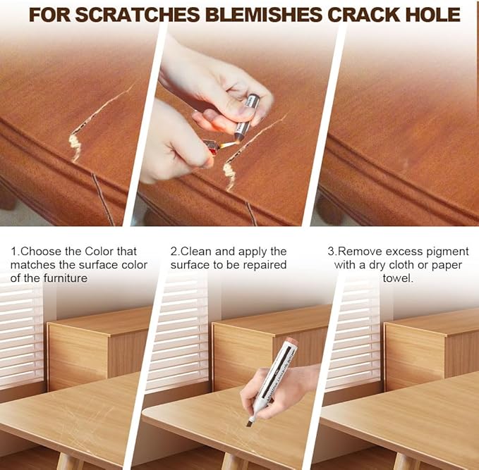 Flybunny Repair Pen Wooden Furniture Floor Scratch Repair Markers and Wax Sticks Set of 21 for Stains, Scratches, Wood Floors, Tables, Desks, Carpenters, Bedposts, Touch Ups, and Cover Ups