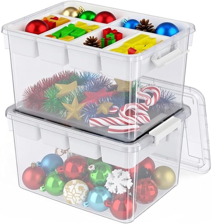 80Qt Plastic Storage Bins with Lids, Clear Latching Organizers Boxes with Removable Trays, Large Portable Storage Containers, for Holiday Ornaments, Home Organization, 2Pack