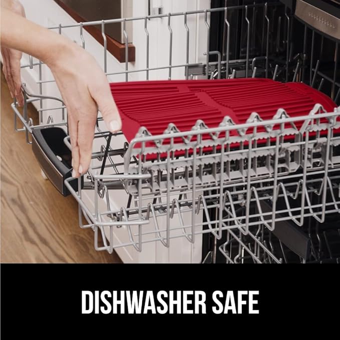 GORILLA GRIP 100% BPA-Free Patented Silicone Dish Drying Mat for Kitchen Counter, Water Catching Ribbed Design, Easy Clean Waterproof Sink Liner, Heat Resistant, Fits Under Rack, 12x16 Inch, Red