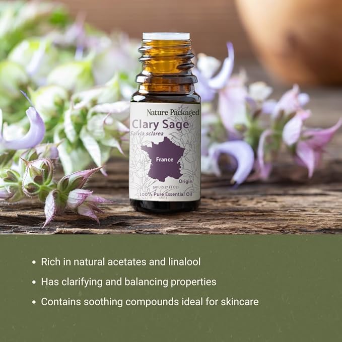 Clary Sage Essential Oil - Direct from France - Steam Distilled - Aceite de Salvia Esclarea for Aromatherapy, Massage, Diffuser, DIY Candle and Soap Making - 5ml