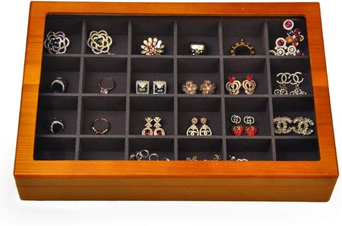 Oirlv Solid Wooden Jewelry Box Rings Earrings Necklaces Display Case with Lid Vintage Jewelry Organizer Box for Women