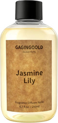 Jasmine Lily Scented Reed Diffuser Oil Refill with 10 Sticks, 120 Days Long Lasting for Home, Elegant Fragrance for Bathroom Bedroom Office Decor Air Fresh, 6.7 fl oz / 200 ml