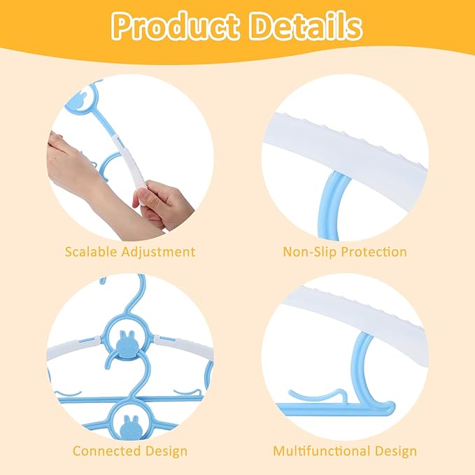 50 Pack Infant Hangers, Non-Slip Kids Hanger, 11"-14" Adjustable Baby Hanger, Space Saving Plastic Hangers for Girl Boy Toddler Kids Child (Multicolour)
