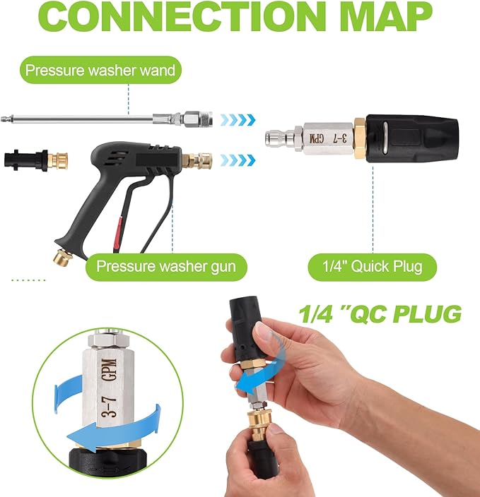 Ciunura Adjustable Downstream Soft Wash Nozzle, Shooter Tip M5 Long Range Soap Twist Chemical Nozzle with 0-60° Spray Pattern, for Pressure Washer 1700-6000 PSI, 3-7 GPM, 1/4 in Quick Connect