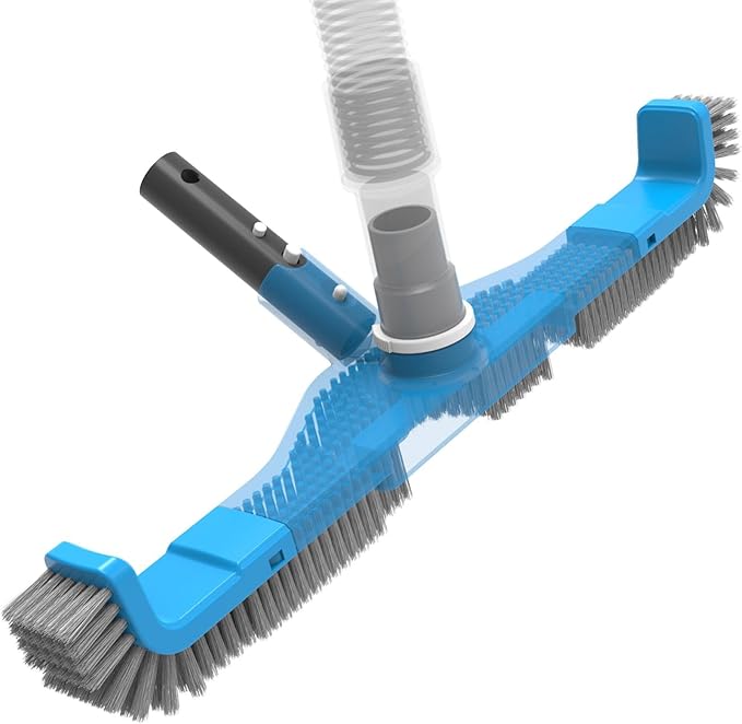 (2026 Upgraded) 20" 2 in 1 Pool Brush Vacuum Head with Swivel Hose Connection & Sturdy Nylon Bristles for Heavy Duty Inground & Above- Ground Pool Cleaning - Connecting 1-1/4" or 1-1/2" Hose (No Pole)