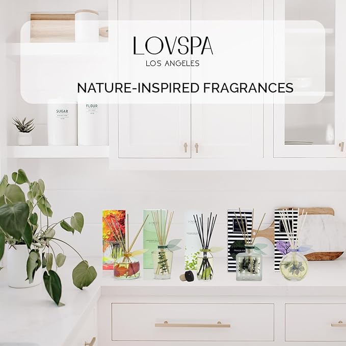LOVSPA Reed Diffuser Set, Spiced Caramel Vanilla Scented Oil Diffuser with Sticks, Home Fragrance Accessories for Bathroom Shelf Decor, Aroma Diffusers for Home or Office Fall Decor, USA Made
