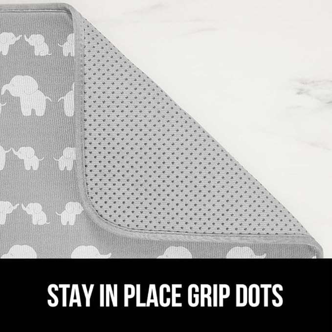 GORILLA GRIP Ultra Water Absorbent Microfiber Dish Drying Mat, 18x24, Quick Dry Mesh, Slip Resistant Pad for Sink Dishes or Under Rack, Kitchen Counter Accessories, Machine Wash, 2 Pack Elephants