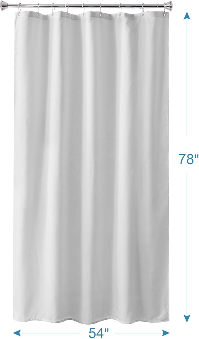 Amazer Long Stall Shower Curtain Liner Washable, 54 x 78 Inches, Fabric Shower Liner with 2 Bottom Stones, Waterproof RV Shower Curtain Liner, 9 Grommet Holes, Hotel Quality, White