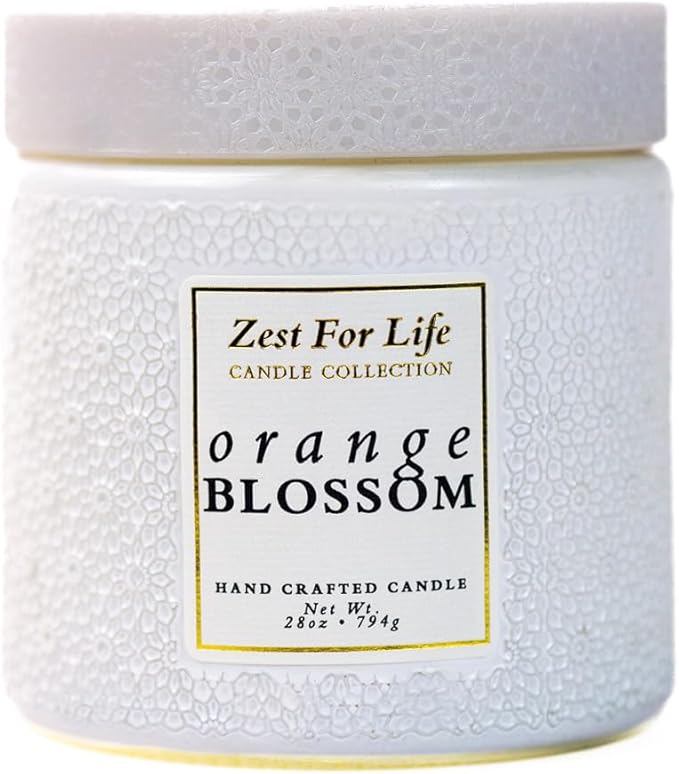 A Cheerful Giver - 28oz Large Scented Candle Jar with Lid- Zest for Life - 130 Hours of Burn Time, Gift for Women (Large, Orange Blossom)