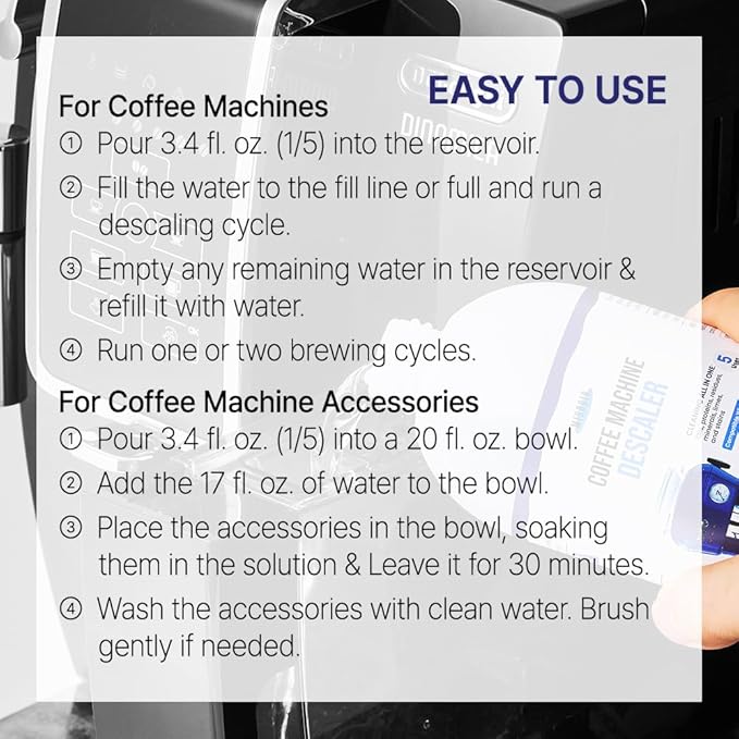 MIGOGIB Coffee Machine Descaler Descaling Solution - 17 fl. oz. (5 Uses), Compatible with Espresso, Capsule, Drip, Pour over machines, Coffee machine accessories, Pot, Thermos, and Carafes