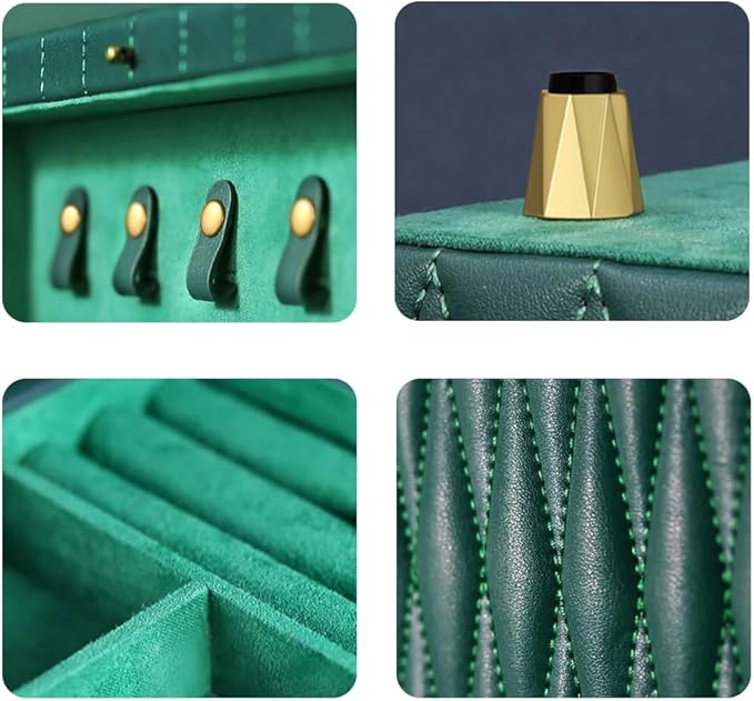 Genuine Leather Jewelry Box – 2 Layer Large Jewelry Organizer with Mirror, Lockable Jewelry Box for Women – Necklace, Ring, Earring Organizer with Drawer –Valentine's Day Gift (Green)