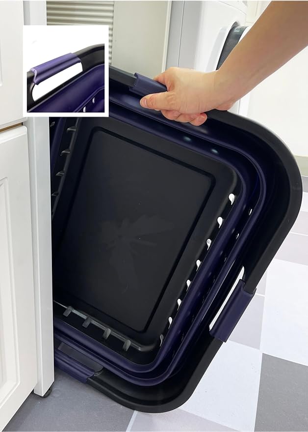 SAMMART 42 (11 Gallons) Collapsible Plastic Laundry Basket, Foldable Pop Up Storage Container/Organizer, Space Saving Hamper, Portable Bin for Dorm Room Bathroom (1, Black/Dark Purple)