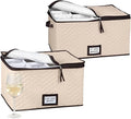 Wine Glass Storage Box with Dividers - Stemware Storage Case, Durable Quilted Microfiber Bin with Carry Handles, Protects Fine China - (2 Pack, Red & White Wine Glass)
