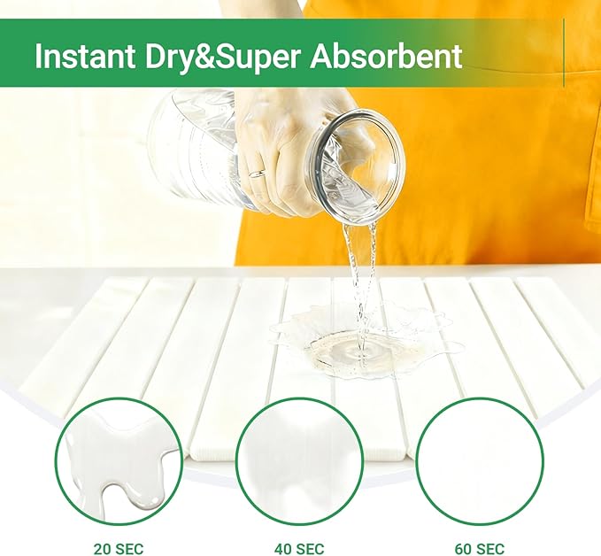 Large Stone Dish Drying Mats for Kitchen Counter, 24"(L)×16"(W),Eco-friendly, Instant Drying Pad,Diatomaceous Earth Water Absorbing Mat, Foldable and Super Absorbent Dish Drying Stone Mat