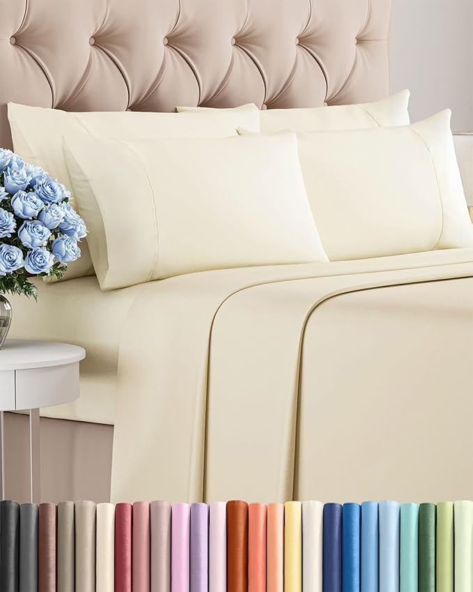 Cal King 6 Piece Sheet Set - Comfy Breathable & Cooling - Ultra Soft Hotel Luxury Bedding Set w/ 8-16 Inch Deep Pockets - 1 Flat & 1 Fitted Sheet & 4 Pillowcases - Wrinkle Free & Easy Care - Off White