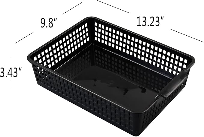 Plastic Flat Storage Basket, Plastic Paper Storage Basket Tray, 6 Pack