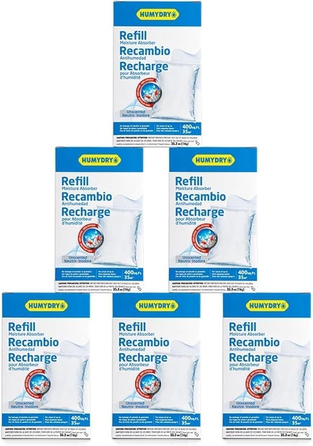 HUMYDRY® - 6-pack of dehumidifier refills - 35.3 oz - Absorbs moisture - Prevents odors - Fragrance-free - For spaces up to 400 sq. ft.