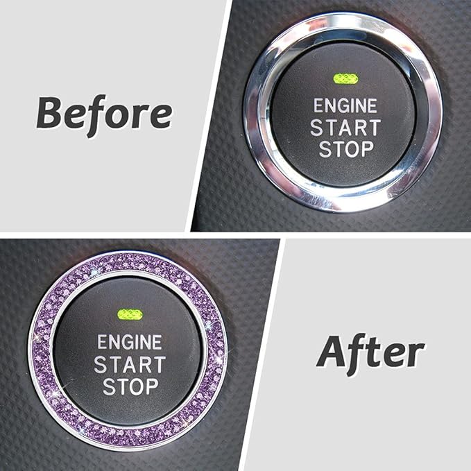ToBeQueen Purple Car Bling Ring, Diamond Rhinestone Push Start Emblem Sticker, Interior Crystal Car Decor,Bling Car Accessories(Purple)