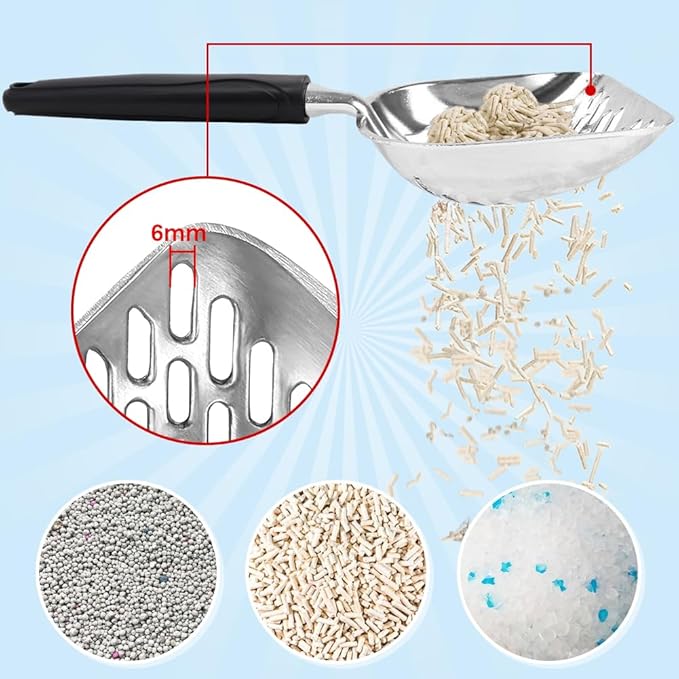 Apidgrowth Cat Litter Scoop,Mesh Shovel,Stainless Steel Metal Scoop,Poop Sifting,Mesh Shovel,Suitable for Cat Litter Box(Black)